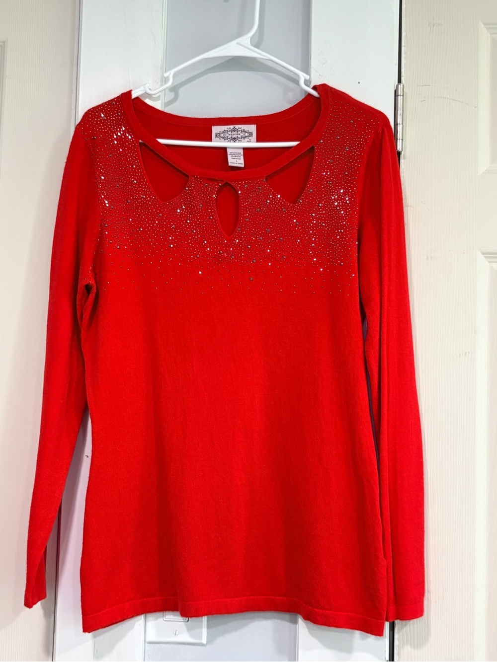 Olivers Red Long Sleeve Rhinestone Keyhole Cutout Top